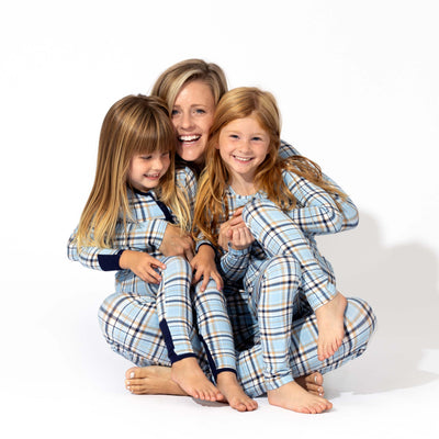Holiday Plaid Blue Kids Bamboo Pajamas