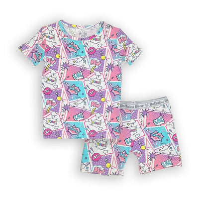 Comic Purple Bamboo Kids Pajama Short Set