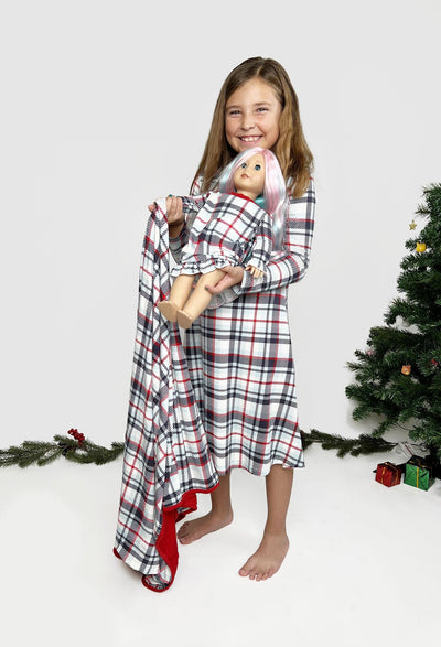 Holiday Plaid / Red Bamboo Blanket