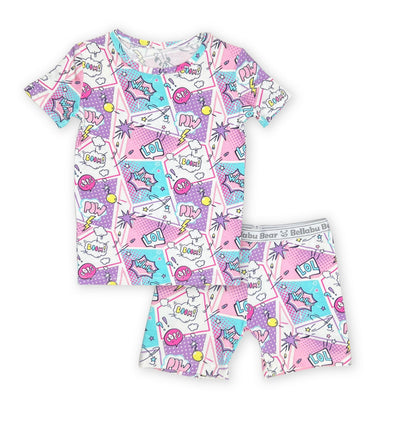 Comic Purple Bamboo Kids Pajama Short Set